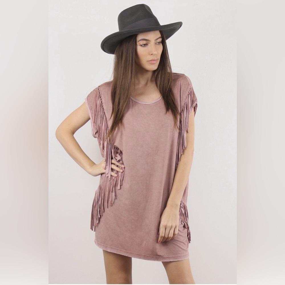 POL Mauve Fringe Mini Dress